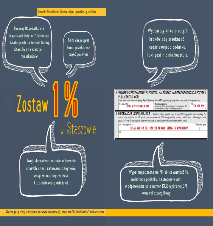 Ulotka informacyjna dotycząca akcji informacyjnej, zostaw jeden procent w staszowie