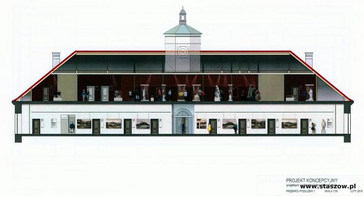 koncepcja modernizacji ratusza w staszowie. Przekrój. Wariant A.