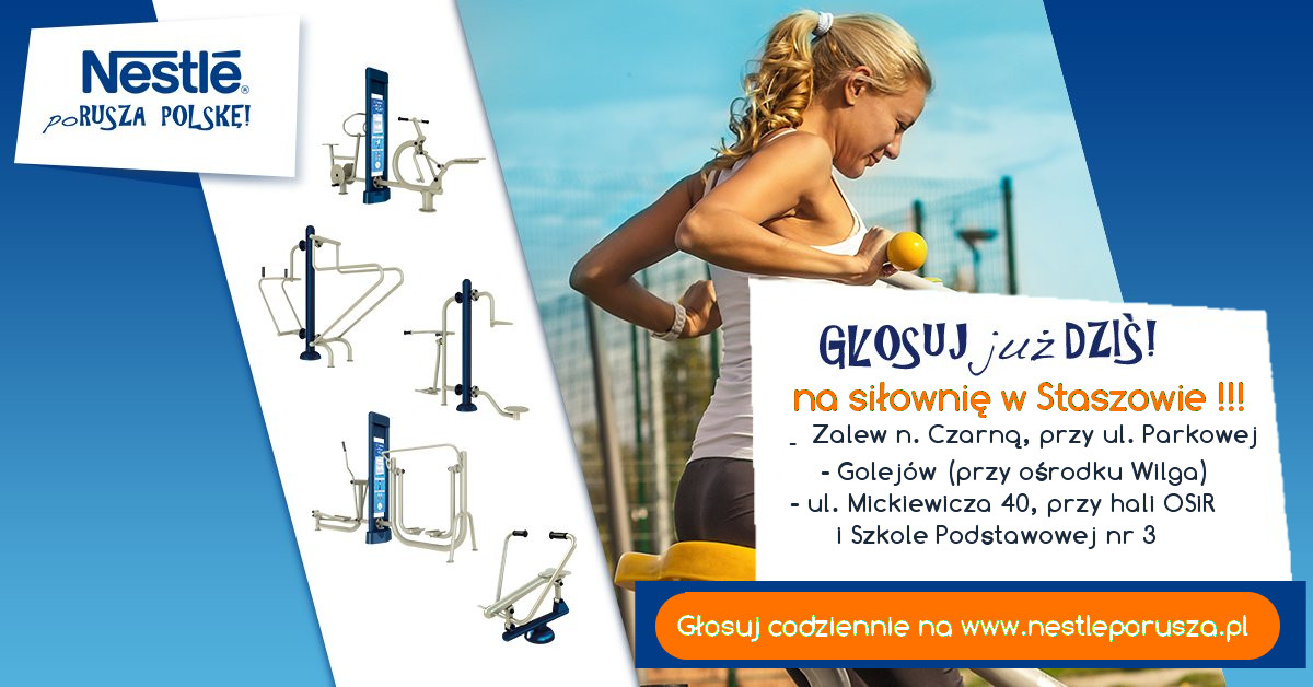 na zdjęciu plakat promujący akcję nestle porusza polskę